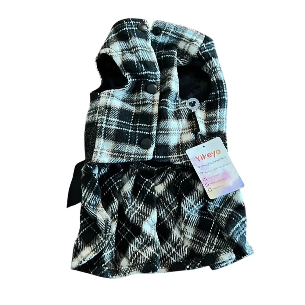 Yikeyo Black Plaid Dog Dress with Bling Bow Small Soft Warm Size Small